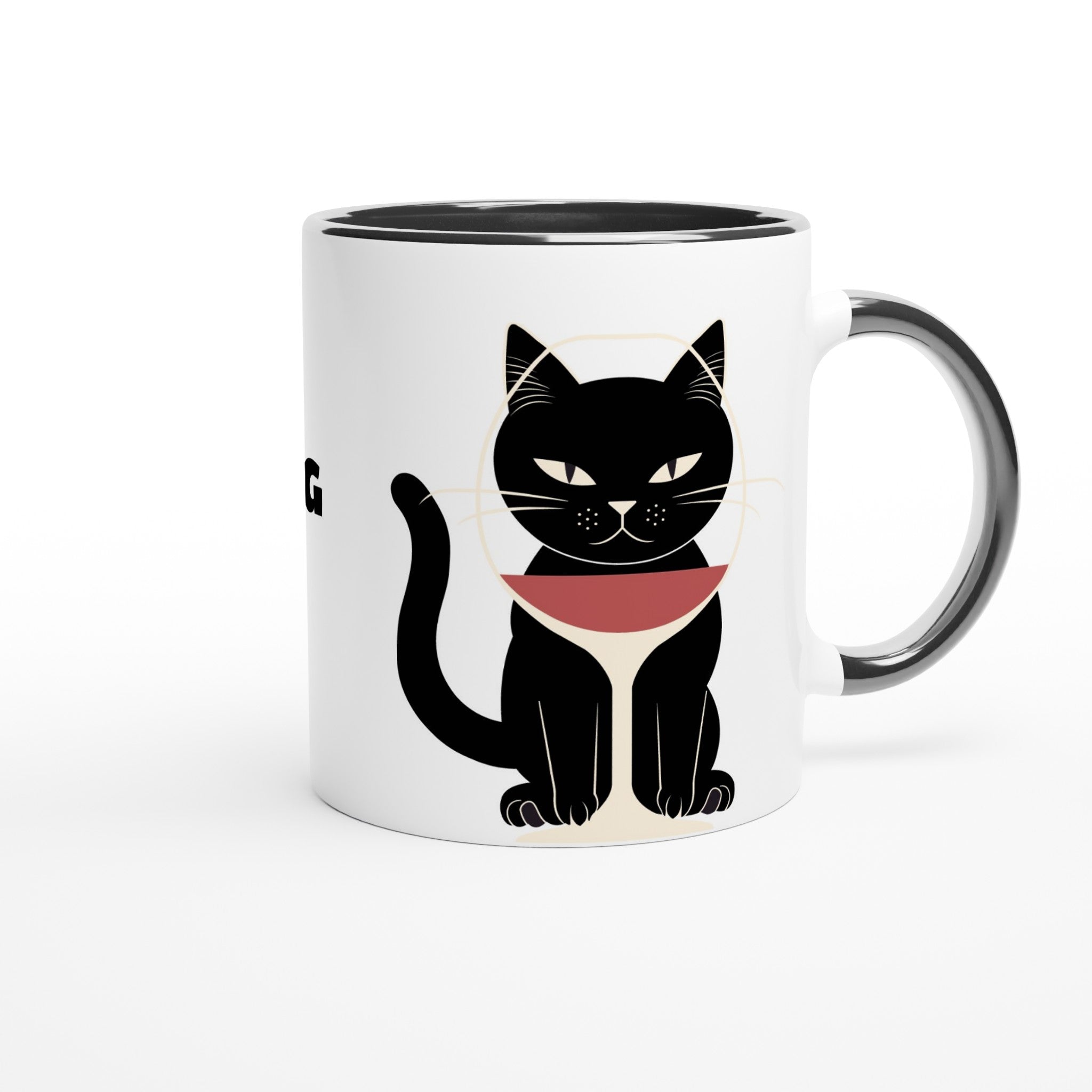 Cat is watching you through glass with wine - high-quality cup with interior coloring