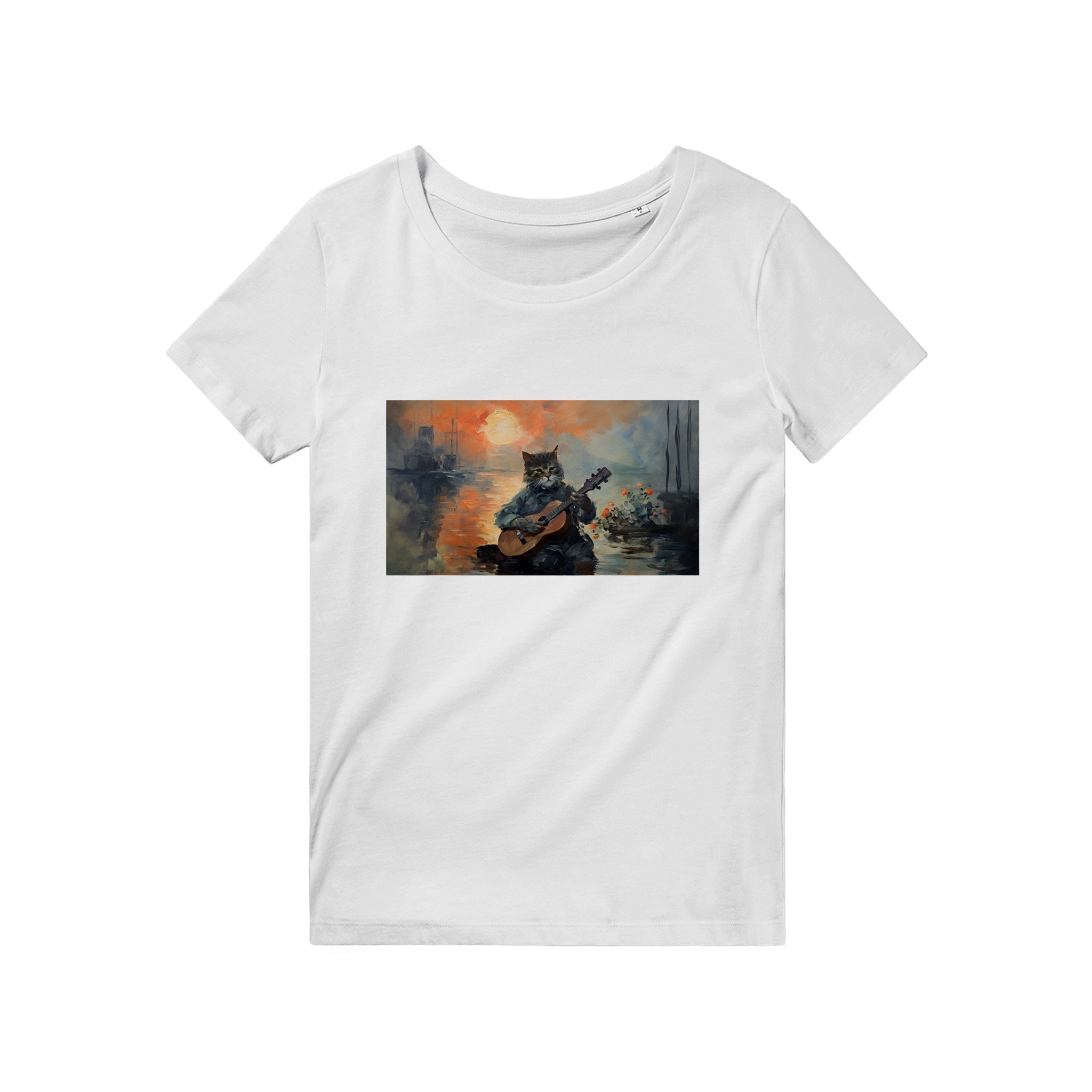 Claude Monets - "Impression, Sonnenaufgang" mit Gitarre spielender Katze - unisex T-shirt