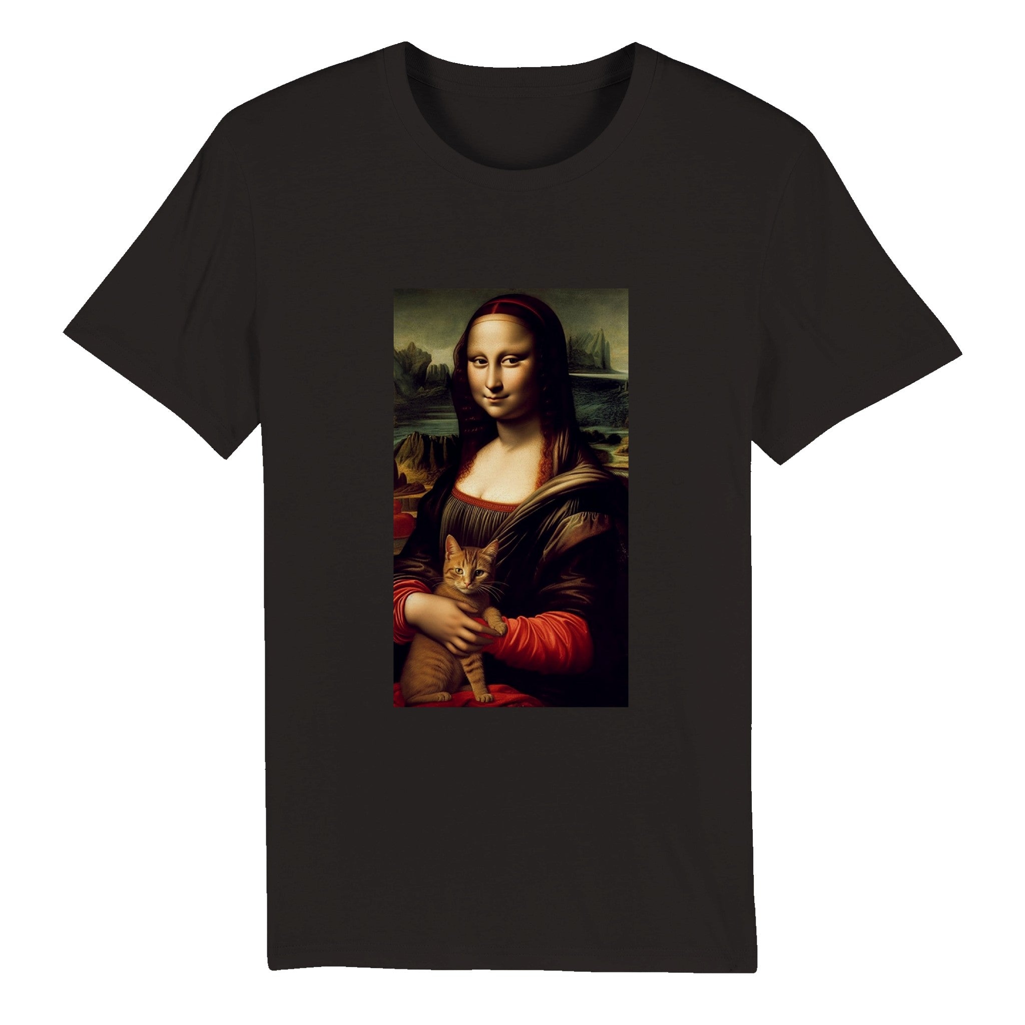 Mona Lisa mit roter Katze - Unisex-Bio-Baumwoll-T-Shirt