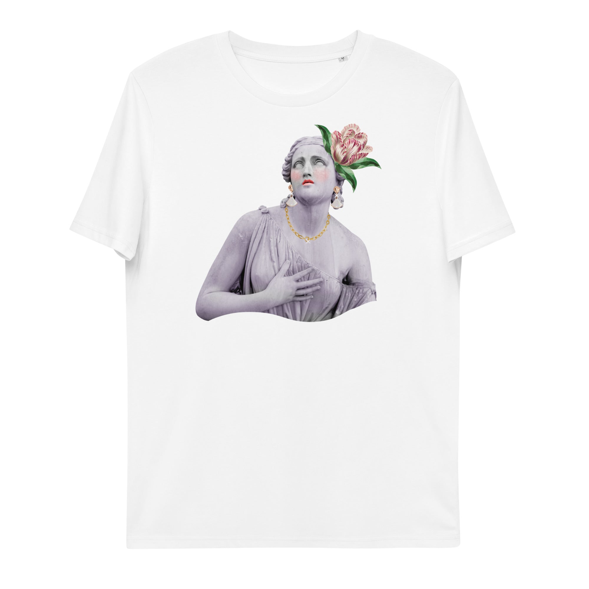 Römische Skulptur einer Frau mit Blumen - Unisex-Bio-Baumwoll-T-Shirt