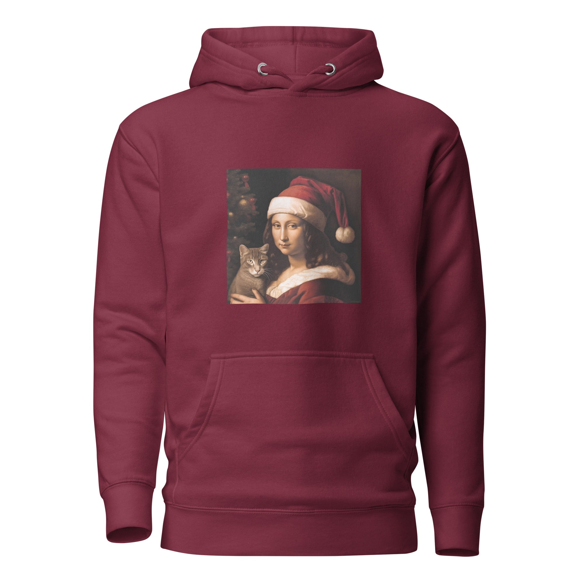 Mona Lisa feiert Weihnachten mit Katze - Unisex premium Kapuzenpullover