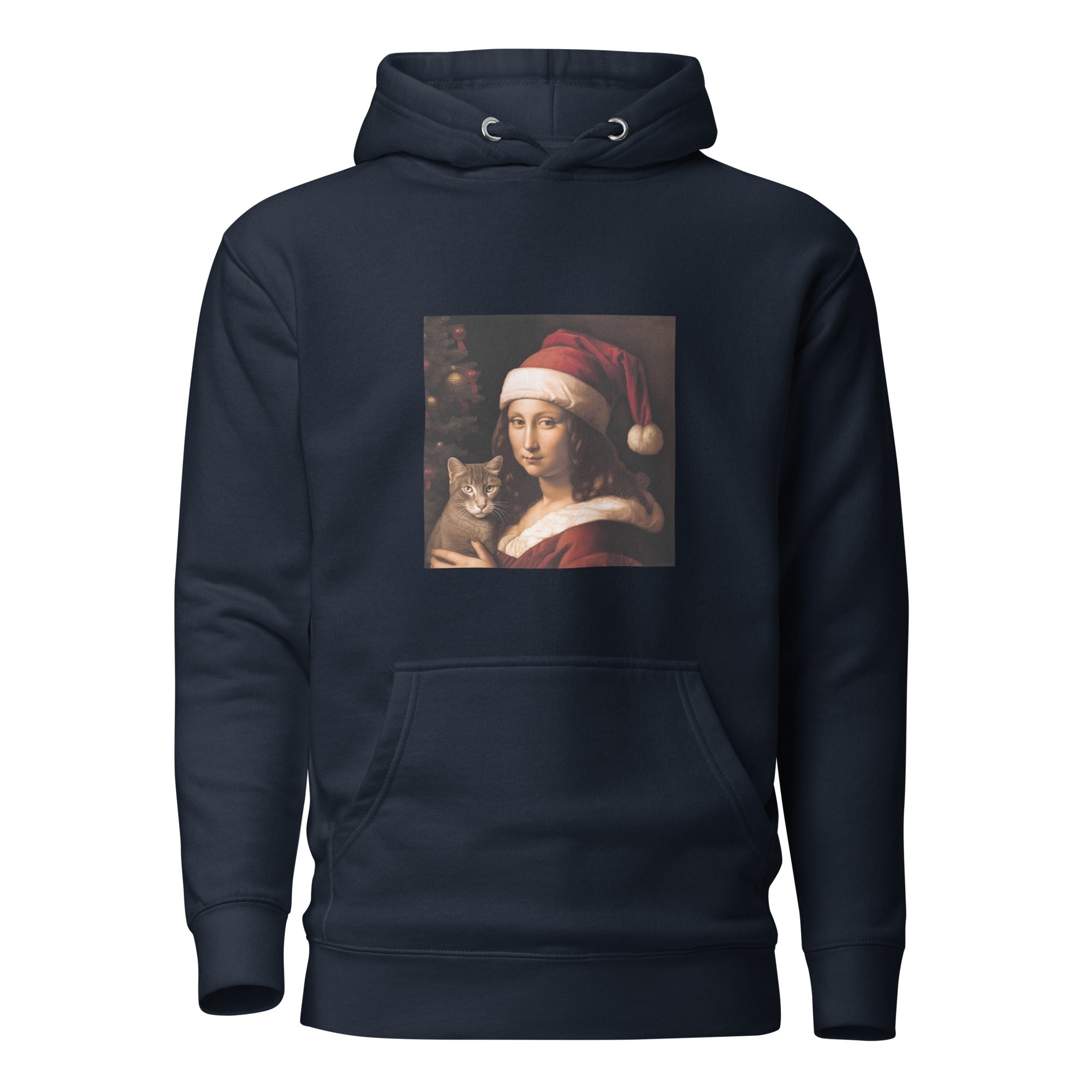 Mona Lisa feiert Weihnachten mit Katze - Unisex premium Kapuzenpullover