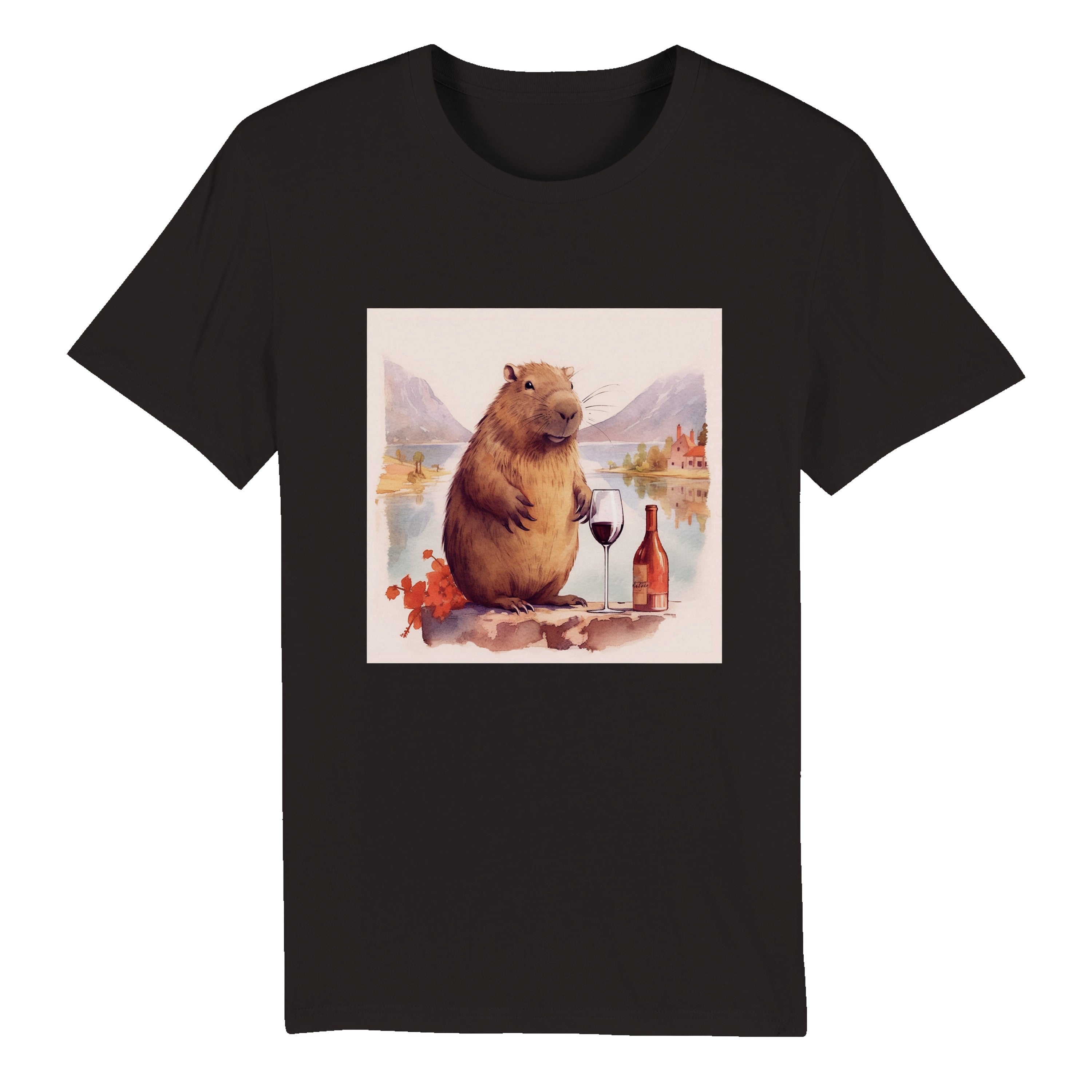 Capybara mit Wein in der Natur - premium Unisex T-Shirt aus Bio Baumwolle