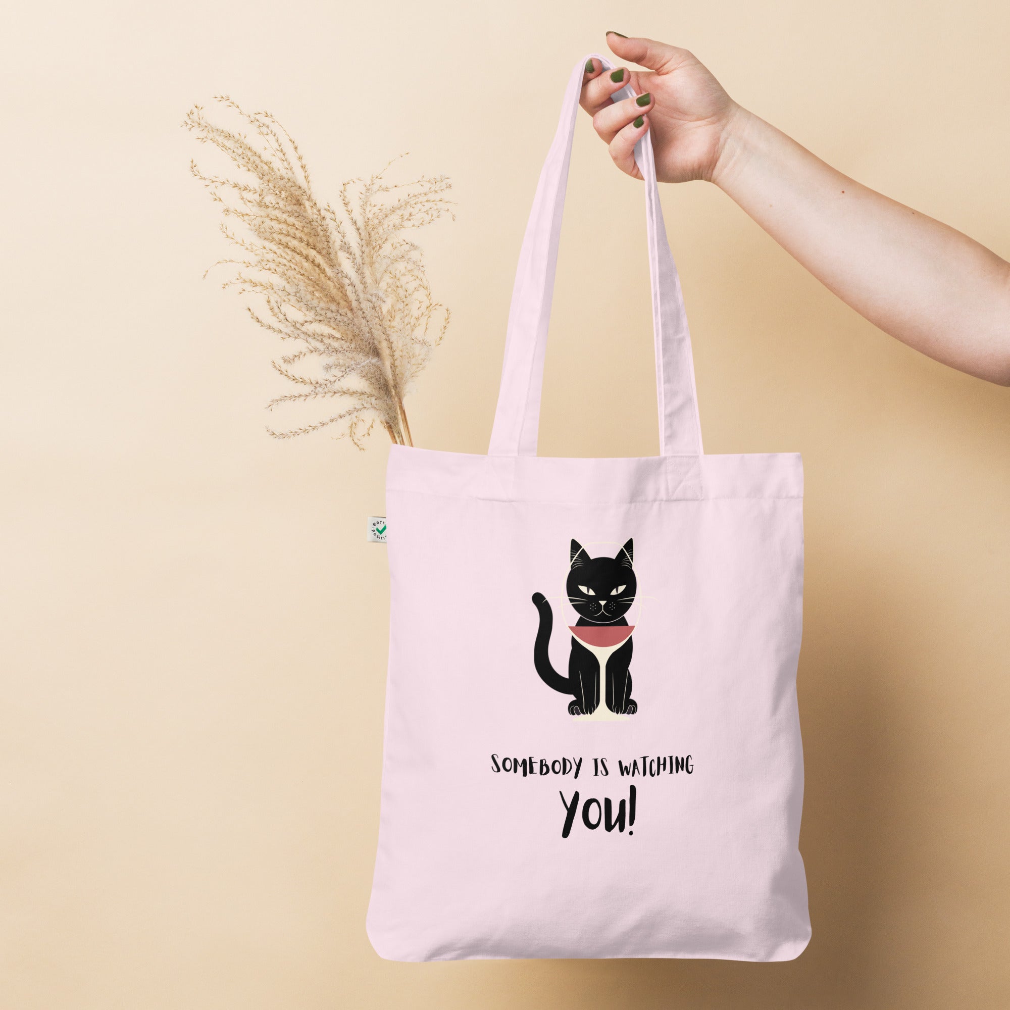 The Cat is watching you! Cat &amp; Red Wine | Organic fashion tote bag